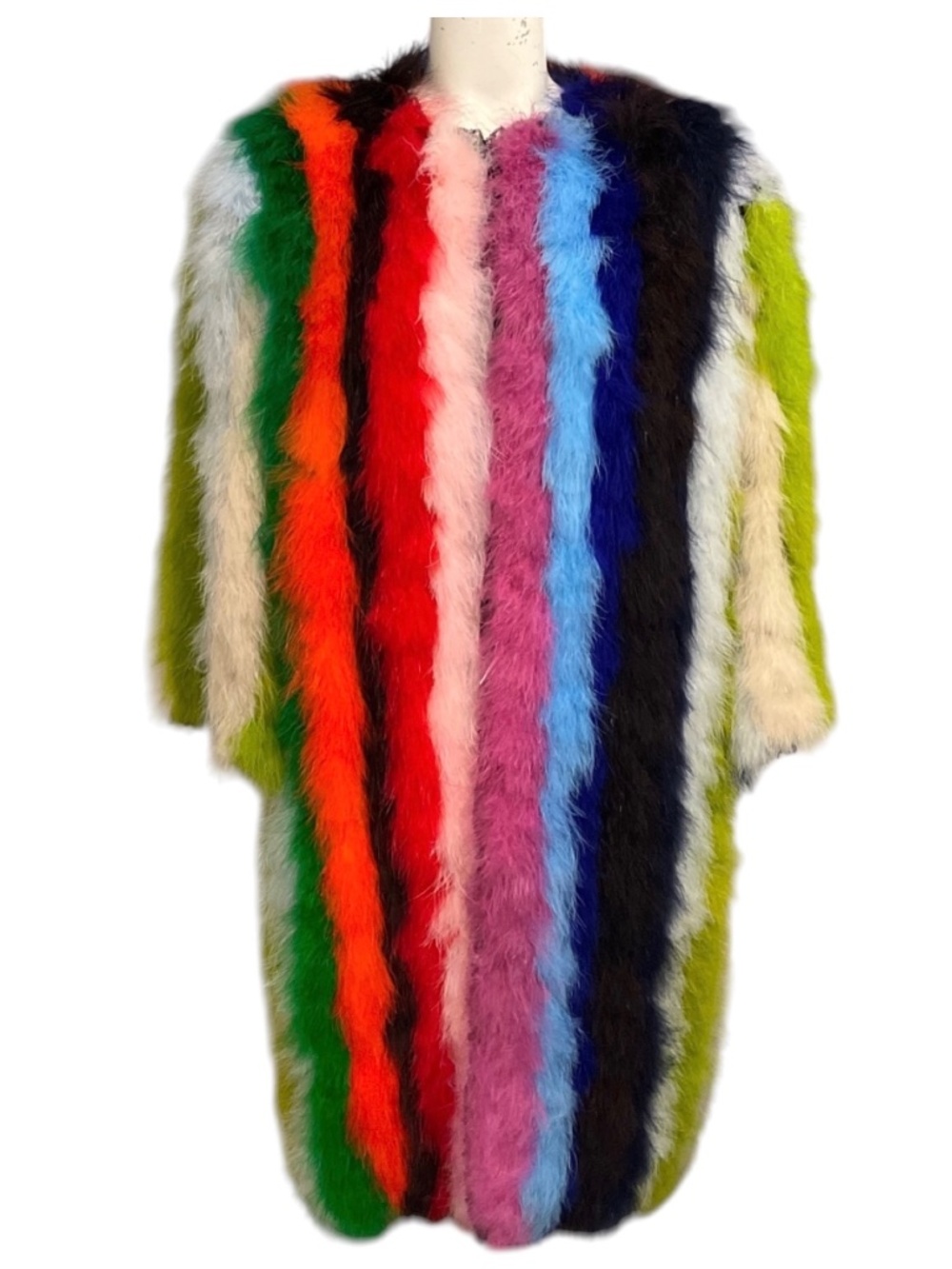 DOLCE & GABBANA MULTICOLOR STRIPED FEATHER COAT
